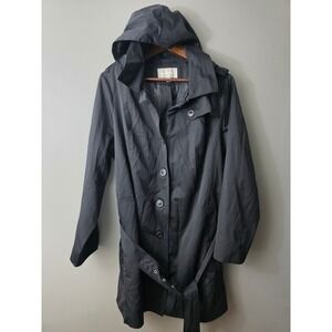 Woman Within Black Hooded Trench Coat Belted Rain Jacket Plus Size 20W